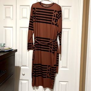 Striped & Geo Print Belted Bodycon Dress